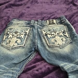 Rock Revival Blue Relaxed Jeans with Embroidered Details